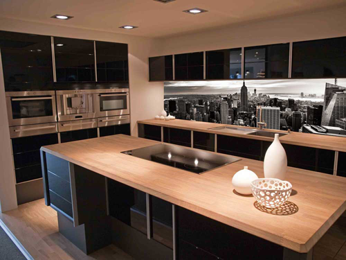 Custom Kitchen with hard wood bench tops and built in Accessories and an amazing view.